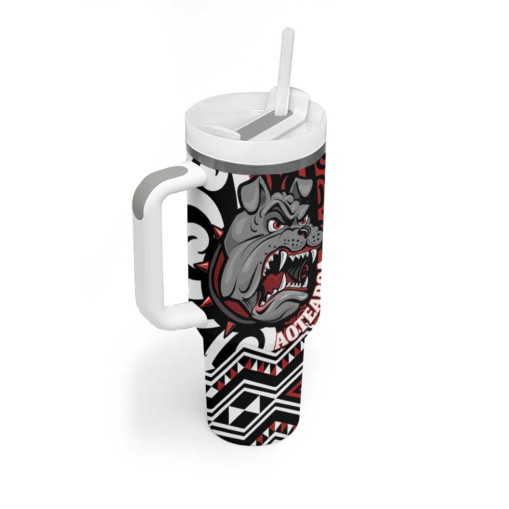 Personalised Aotearoa Bulldog Tumbler With Handle New Zealand Maori Taniko Art