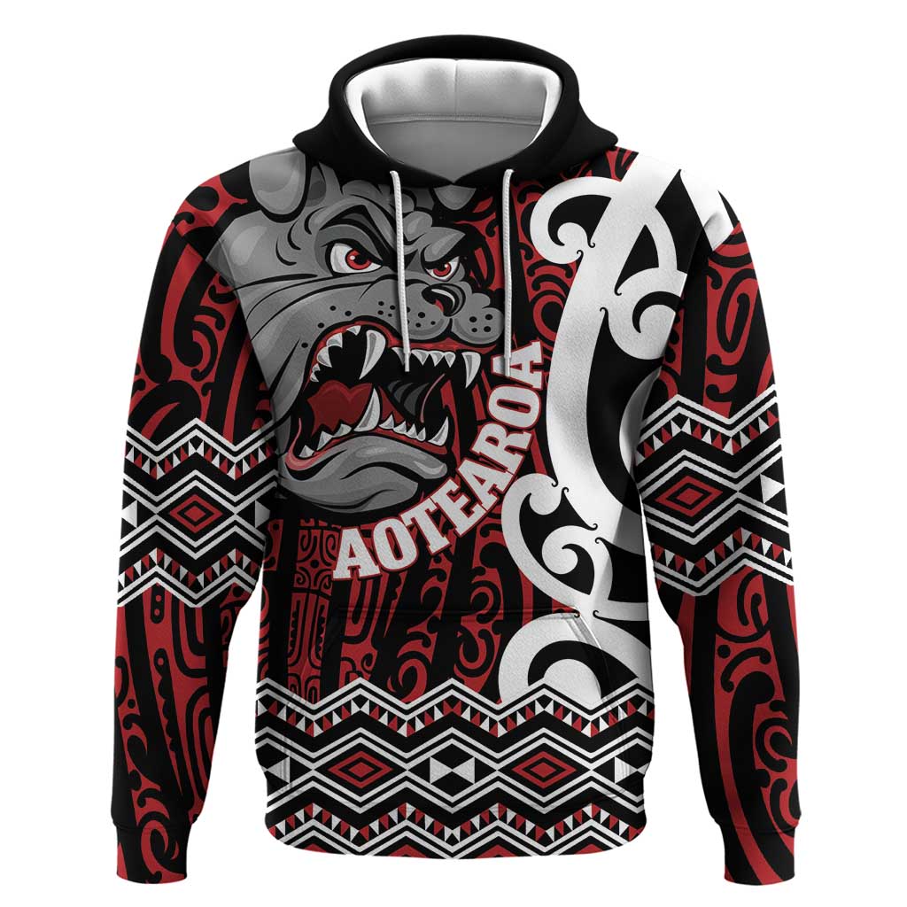 Personalised Aotearoa Bulldog Zip Hoodie New Zealand Maori Taniko Art