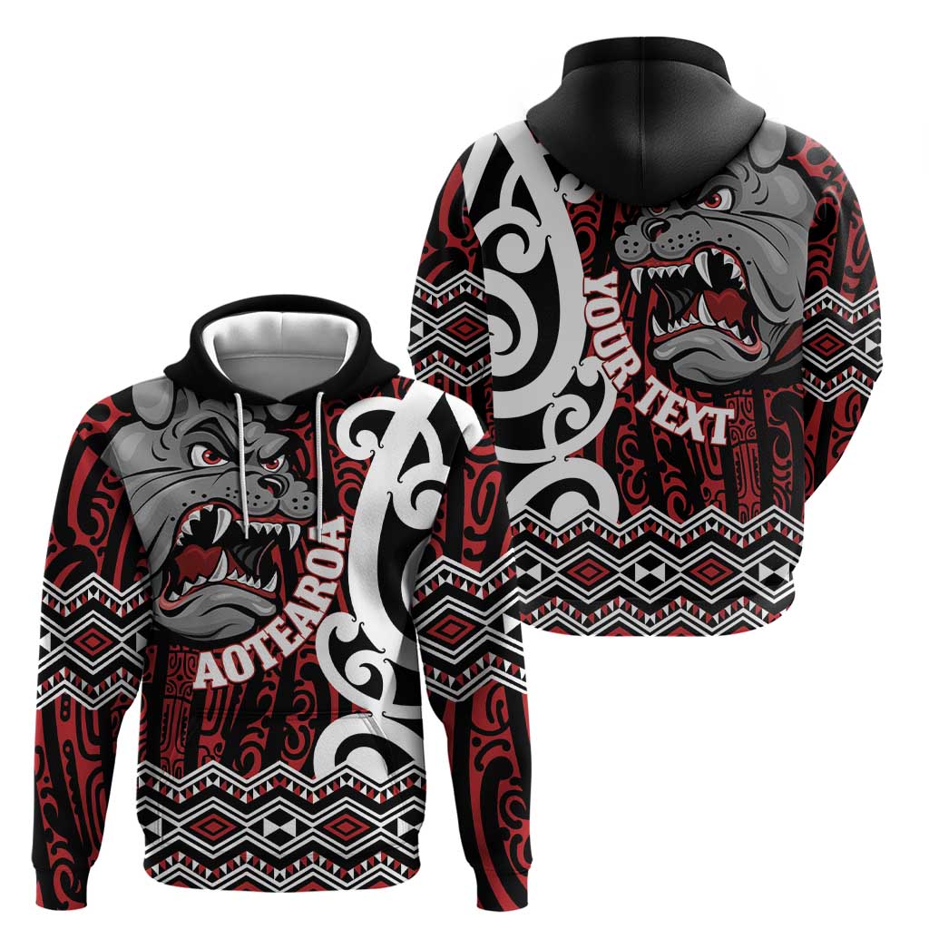 Personalised Aotearoa Bulldog Zip Hoodie New Zealand Maori Taniko Art