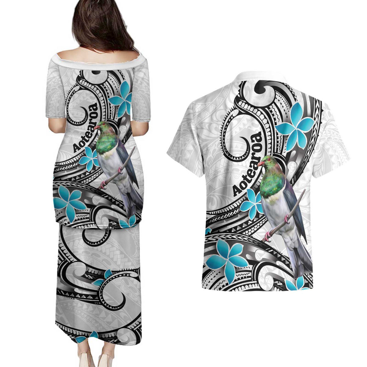 Aotearoa Te Ika-a-Maui Couples Matching Puletasi and Hawaiian Shirt South Island Kekeru Maori Koru
