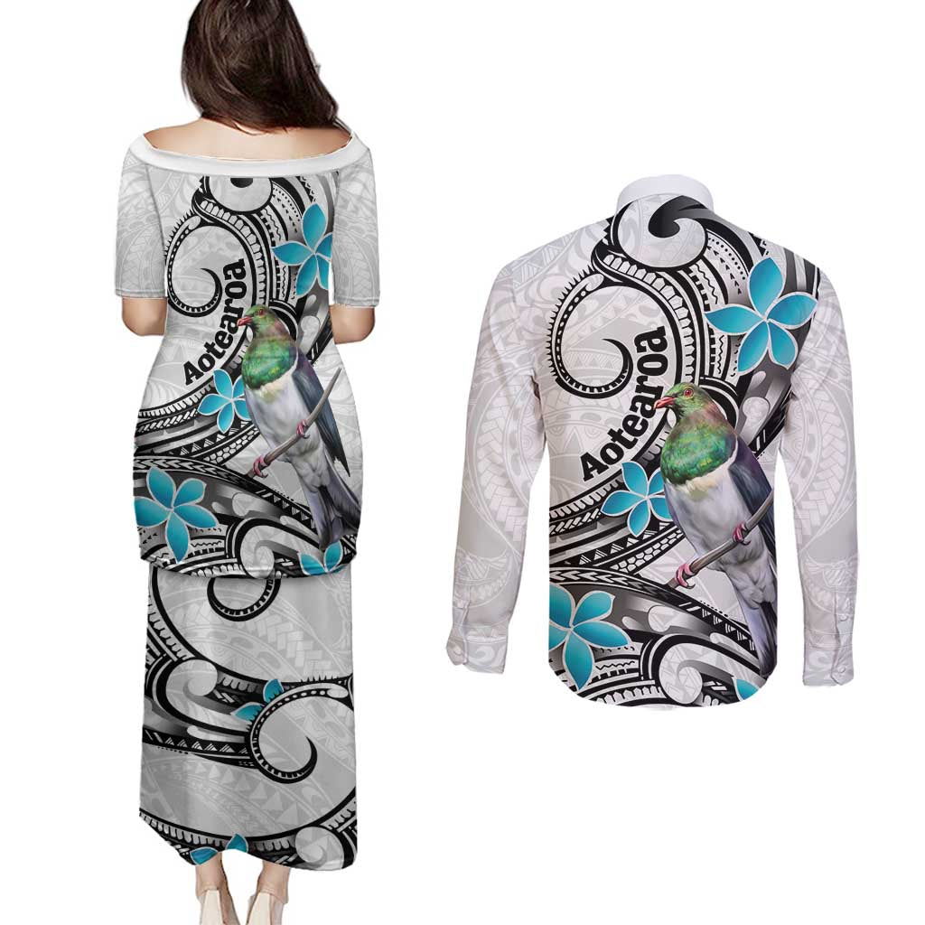 Aotearoa Te Ika-a-Maui Couples Matching Puletasi and Long Sleeve Button Shirt South Island Kekeru Maori Koru