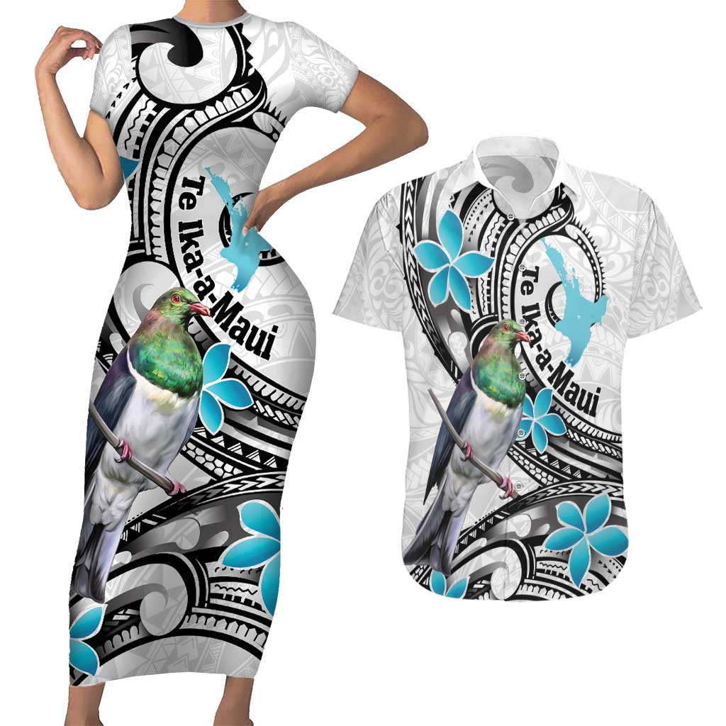 Aotearoa Te Ika-a-Maui Couples Matching Short Sleeve Bodycon Dress and Hawaiian Shirt South Island Kekeru Maori Koru