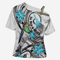 Aotearoa Te Ika-a-Maui Cross Shoulder Shirt South Island Kekeru Maori Koru - Polynesian Pride