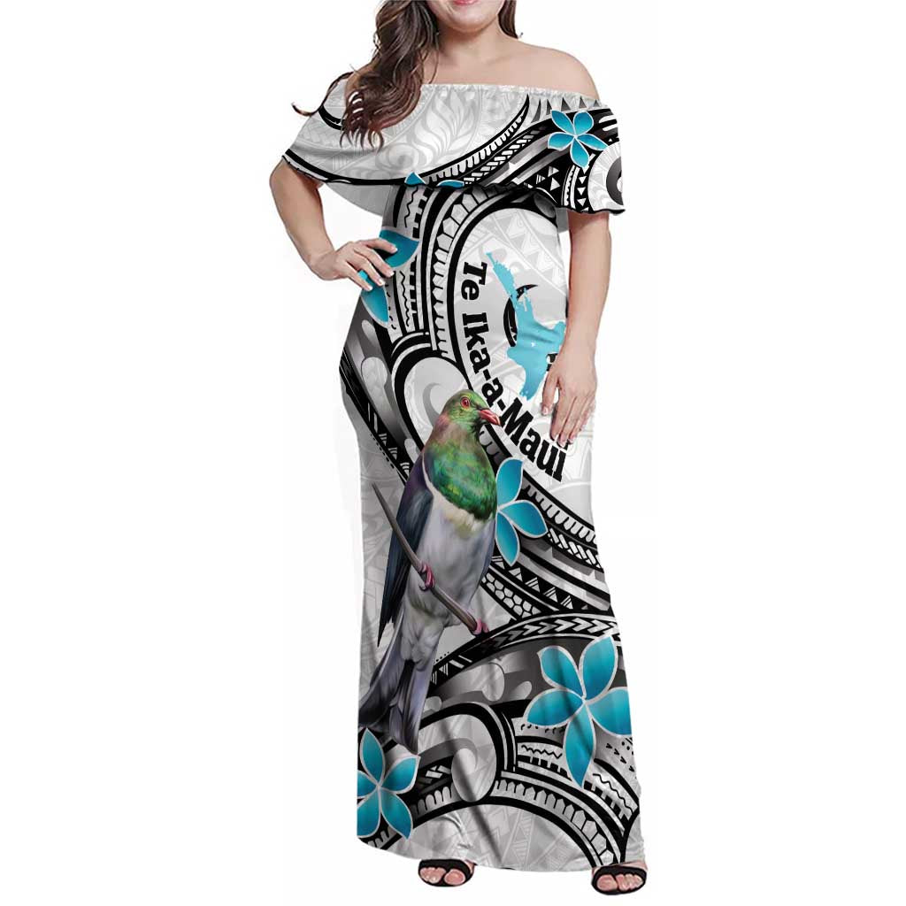 Aotearoa Te Ika-a-Maui Family Matching Off Shoulder Maxi Dress and Hawaiian Shirt South Island Kekeru Maori Koru