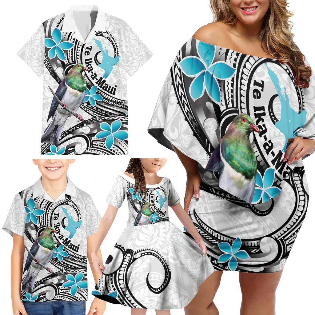 Aotearoa Te Ika-a-Maui Family Matching Off Shoulder Short Dress and Hawaiian Shirt South Island Kekeru Maori Koru