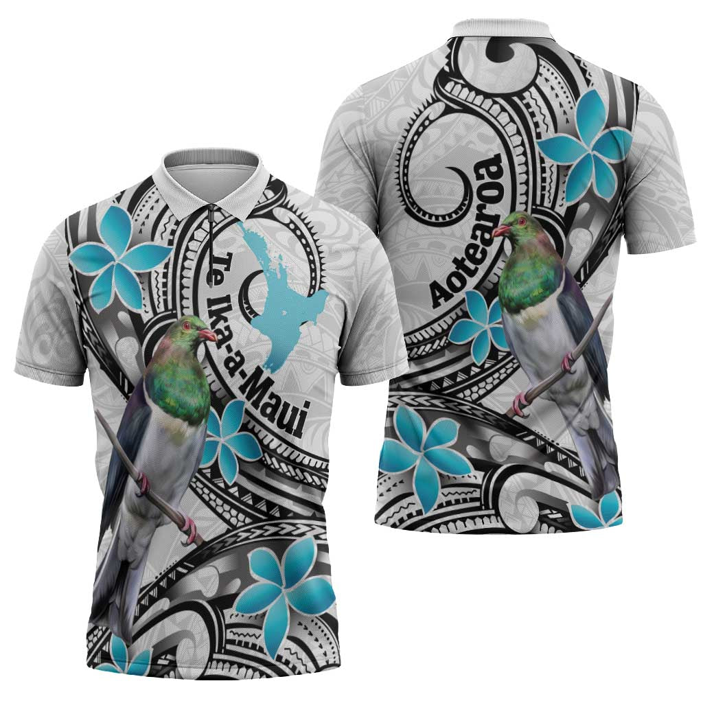 Aotearoa Te Ika-a-Maui Zipper Polo Shirt South Island Kekeru Maori Koru - Polynesian Pride