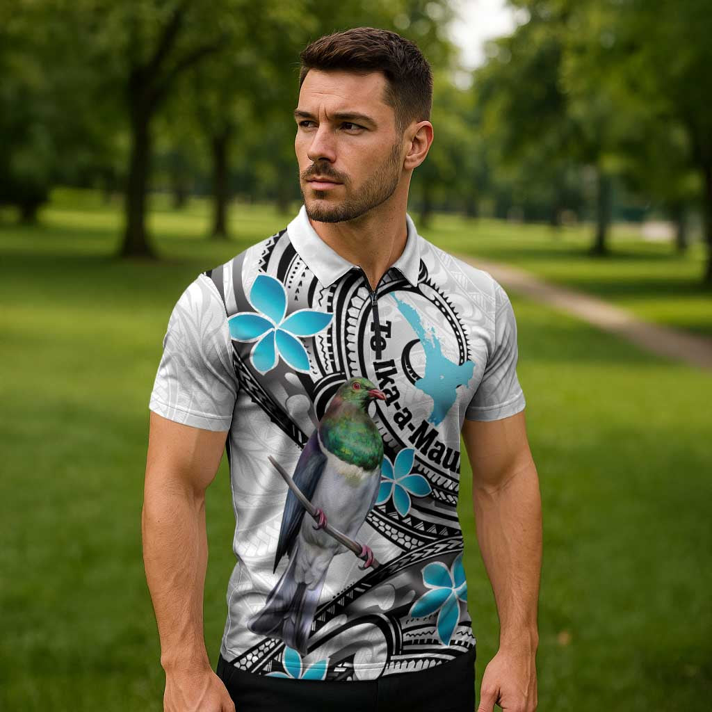 Aotearoa Te Ika-a-Maui Zipper Polo Shirt South Island Kekeru Maori Koru - Polynesian Pride