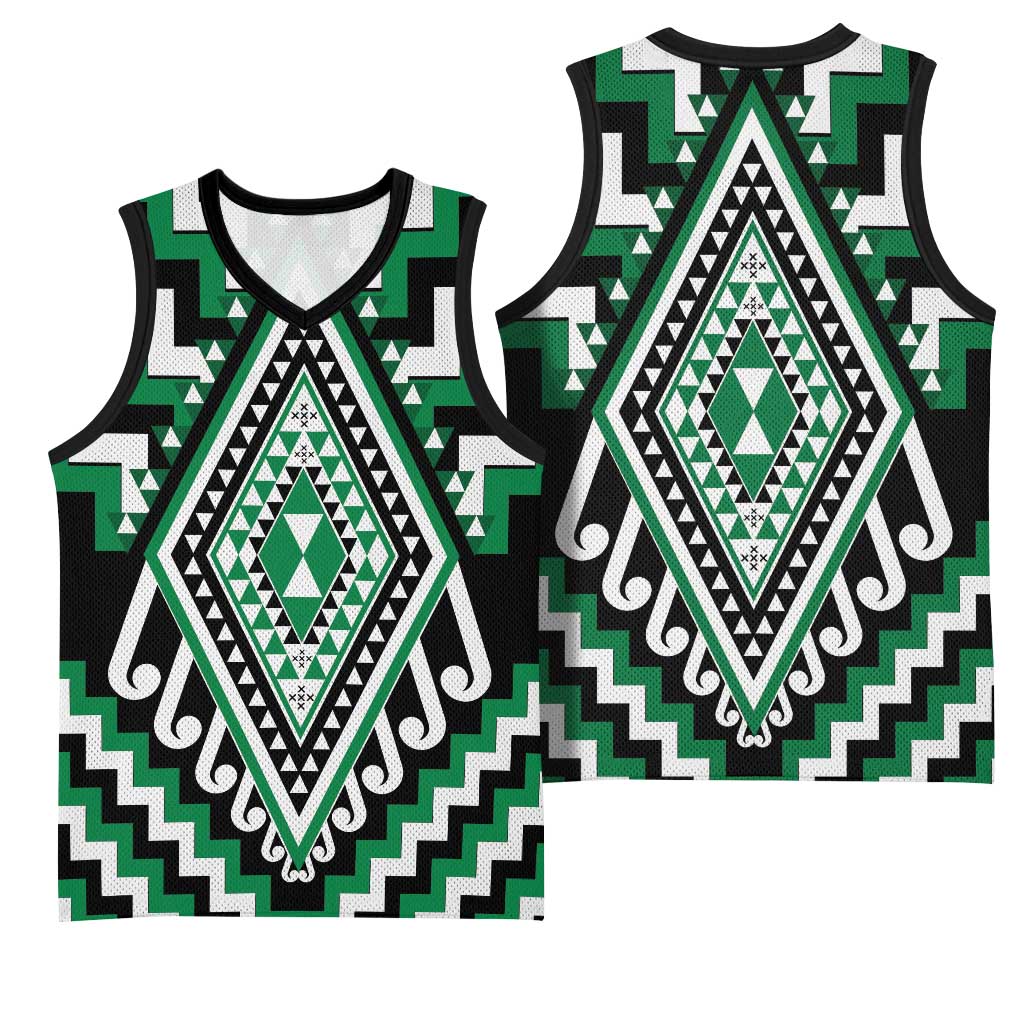 Green New Zealand Taniko Poutama Patikitiki Basketball Jersey - Polynesian Pride