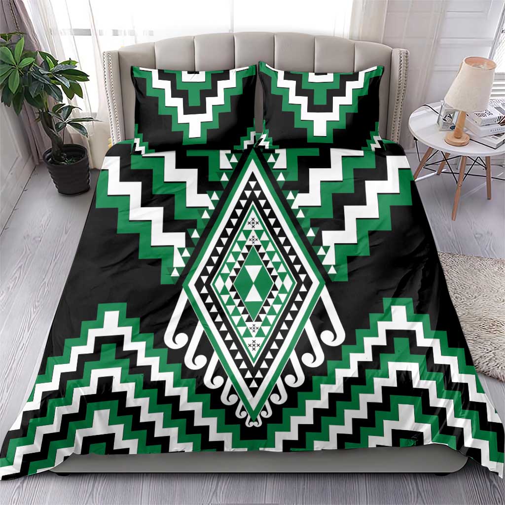 Green Aotearoa Taniko Poutama Patikitiki Bedding Set