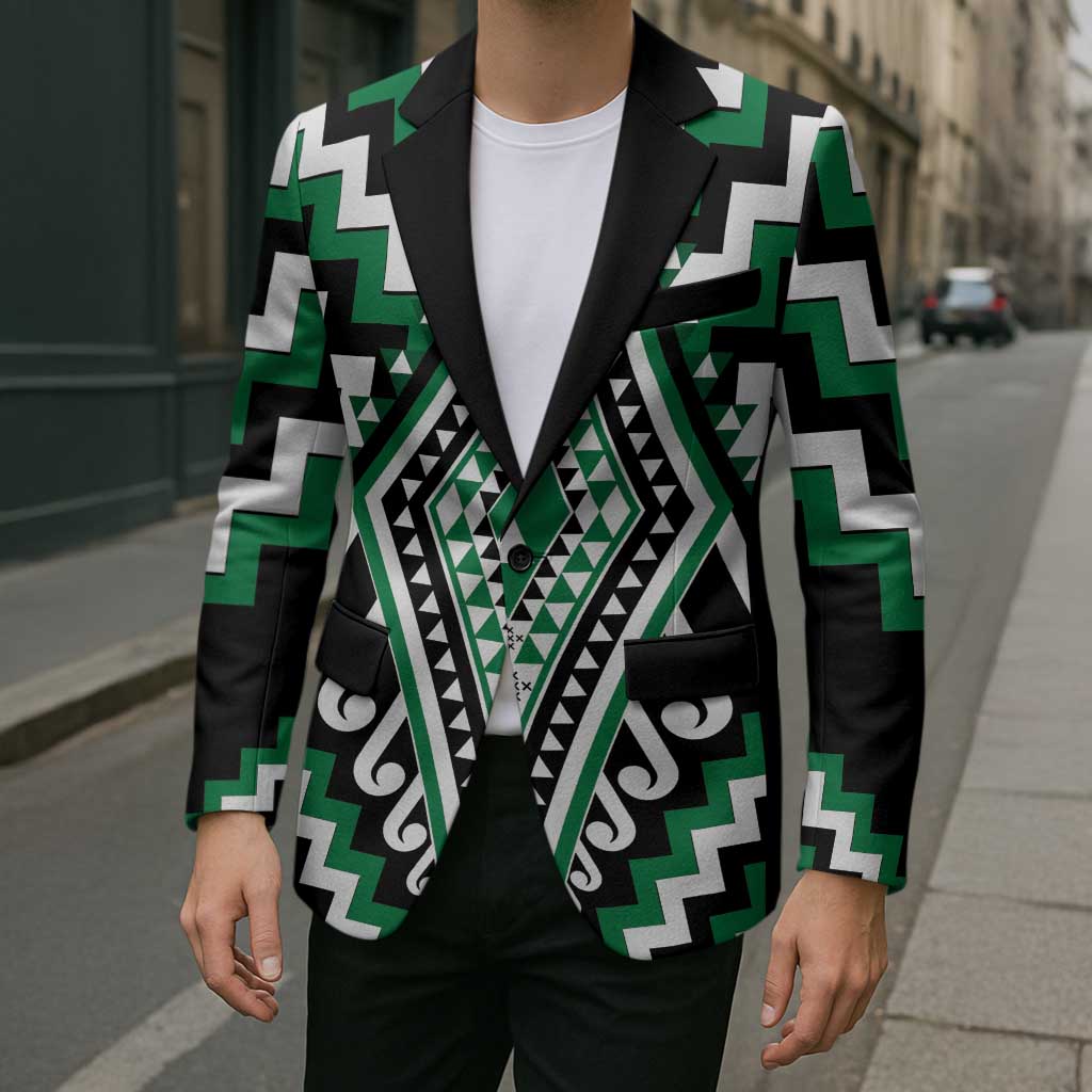 Green New Zealand Taniko Poutama Patikitiki Blazer - Polynesian Pride