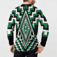 Green Aotearoa Taniko Poutama Patikitiki Button Sweatshirt