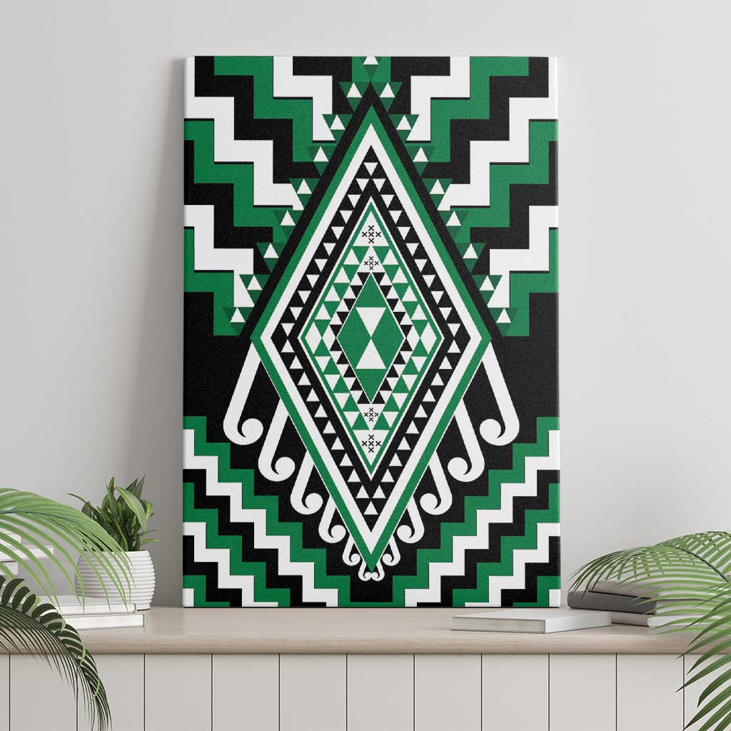 Green Aotearoa Taniko Poutama Patikitiki Canvas Wall Art