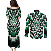 Green Aotearoa Taniko Poutama Patikitiki Couples Matching Puletasi and Long Sleeve Button Shirt