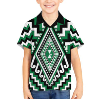 Green Aotearoa Taniko Poutama Patikitiki Family Matching Long Sleeve Bodycon Dress and Hawaiian Shirt