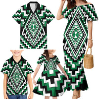 Green Aotearoa Taniko Poutama Patikitiki Family Matching Mermaid Dress and Hawaiian Shirt