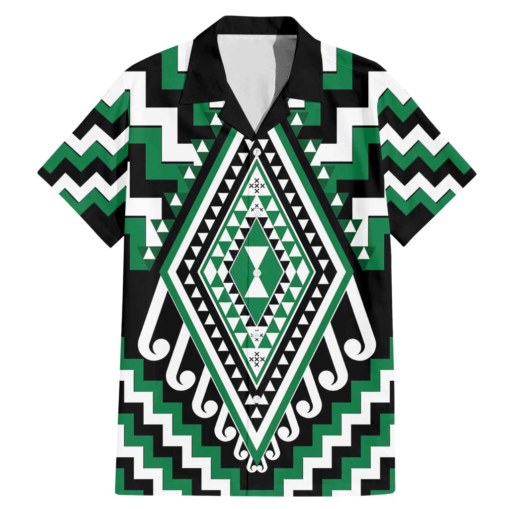 Green Aotearoa Taniko Poutama Patikitiki Family Matching Mermaid Dress and Hawaiian Shirt
