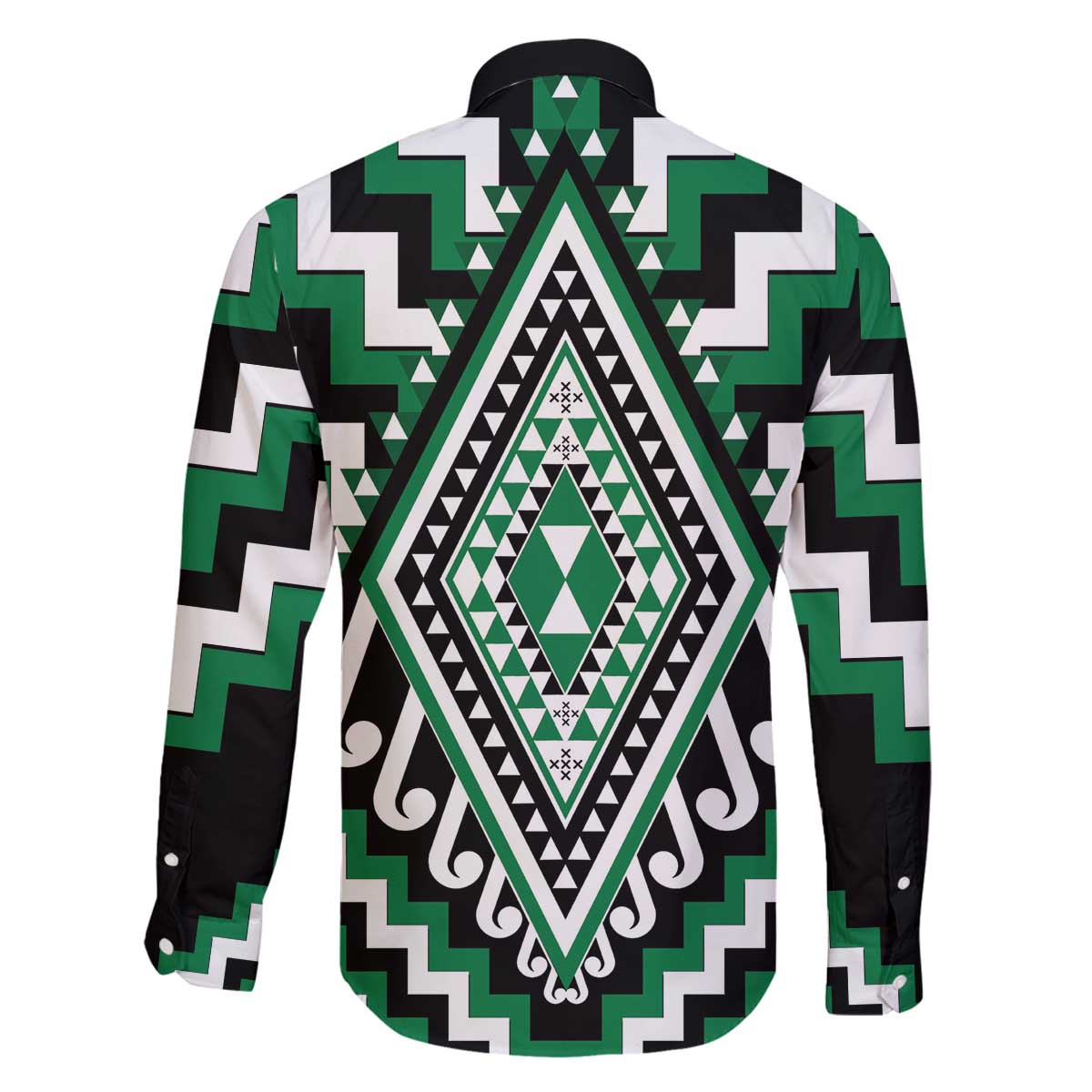 Green Aotearoa Taniko Poutama Patikitiki Family Matching Off The Shoulder Long Sleeve Dress and Hawaiian Shirt
