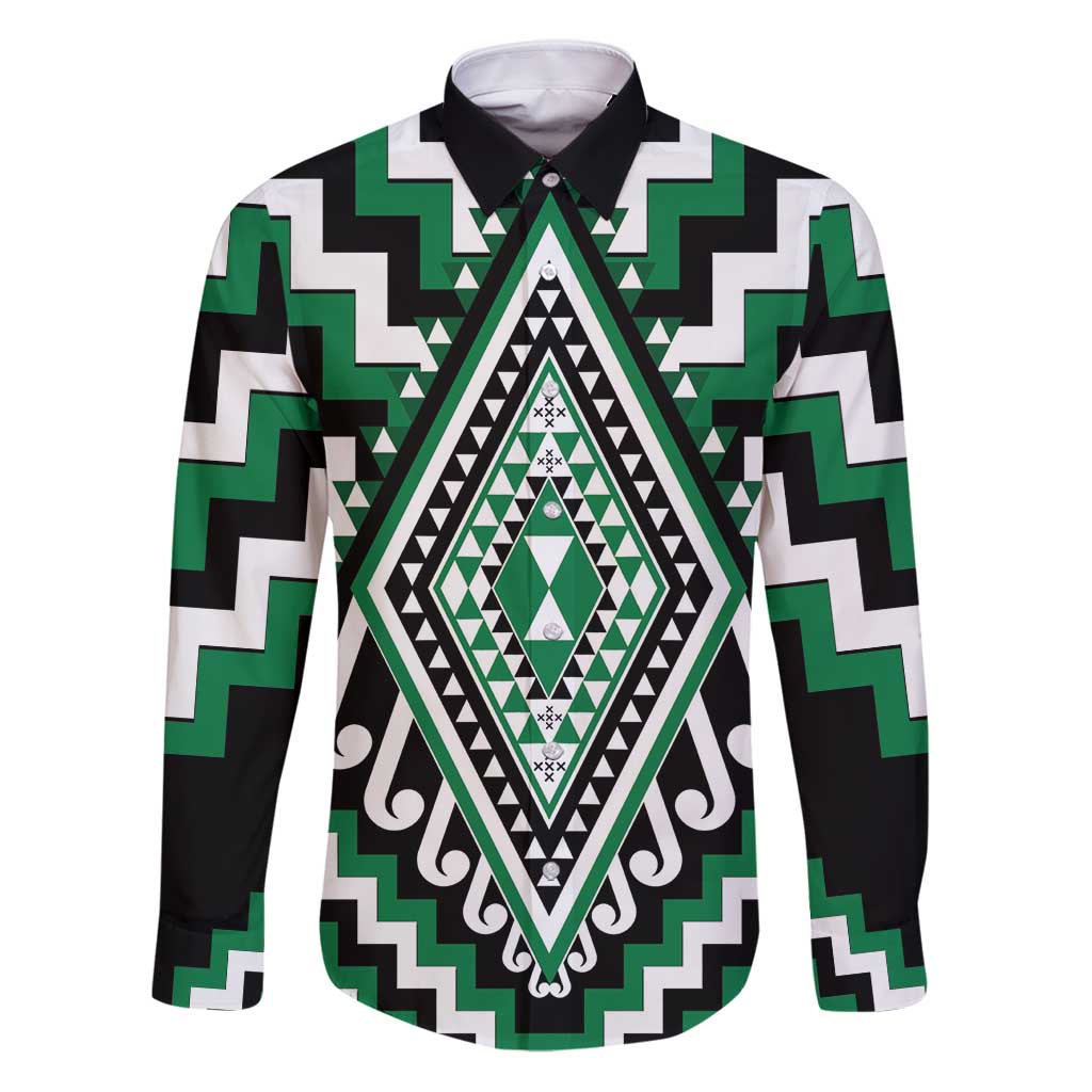 Green Aotearoa Taniko Poutama Patikitiki Family Matching Puletasi and Hawaiian Shirt