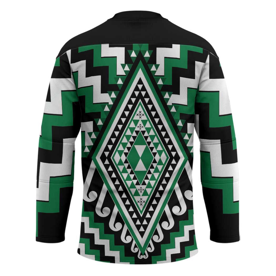 Green New Zealand Taniko Poutama Patikitiki Hockey Jersey - Polynesian Pride
