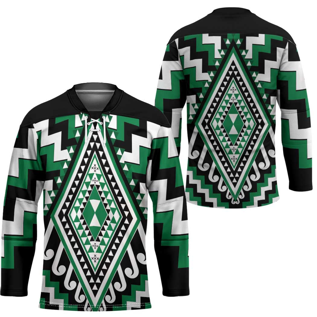 Green New Zealand Taniko Poutama Patikitiki Hockey Jersey - Polynesian Pride