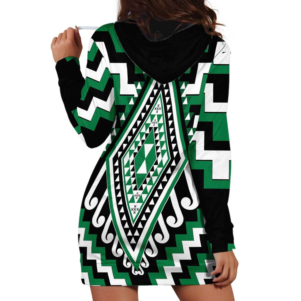 Green Aotearoa Taniko Poutama Patikitiki Hoodie Dress