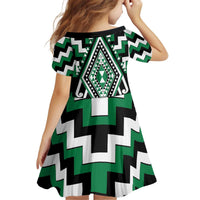 Green Aotearoa Taniko Poutama Patikitiki Kid Short Sleeve Dress LT14 - Polynesian Pride