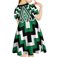 Green Aotearoa Taniko Poutama Patikitiki Kid Short Sleeve Dress LT14 - Polynesian Pride