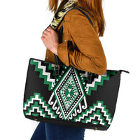 Green Aotearoa Taniko Poutama Patikitiki Leather Tote Bag