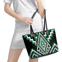 Green Aotearoa Taniko Poutama Patikitiki Leather Tote Bag