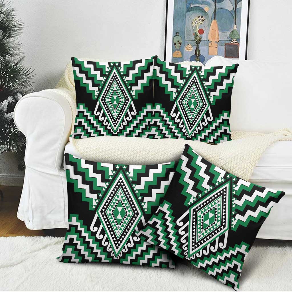 Green New Zealand Taniko Poutama Patikitiki Pillow Cover - Polynesian Pride