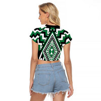 Green Aotearoa Taniko Poutama Patikitiki Raglan Cropped T Shirt LT14 - Polynesian Pride
