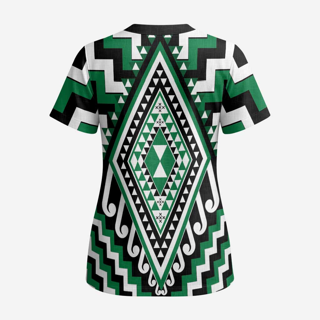 Green Aotearoa Taniko Poutama Patikitiki Scrub Top - Polynesian Pride