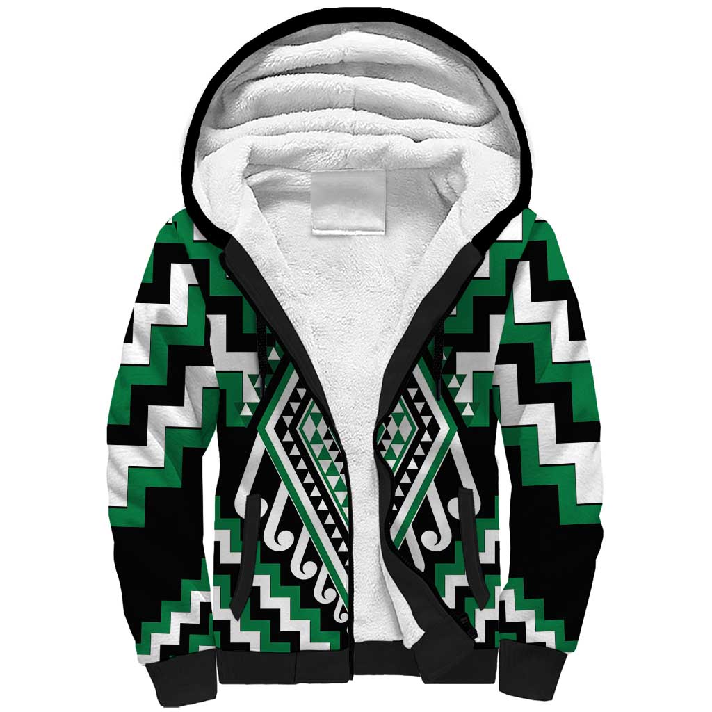 Green Aotearoa Taniko Poutama Patikitiki Sherpa Hoodie