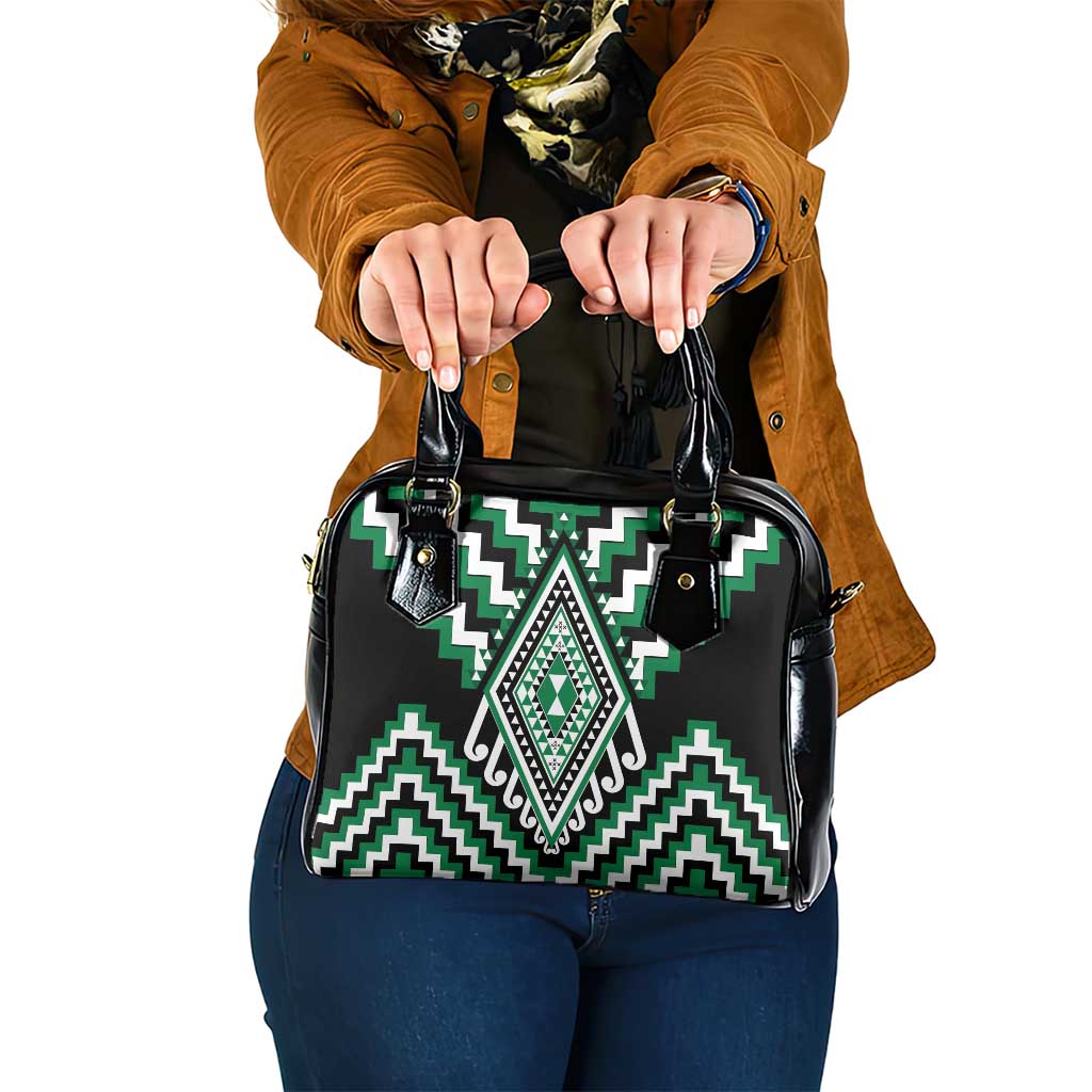 Green Aotearoa Taniko Poutama Patikitiki Shoulder Handbag