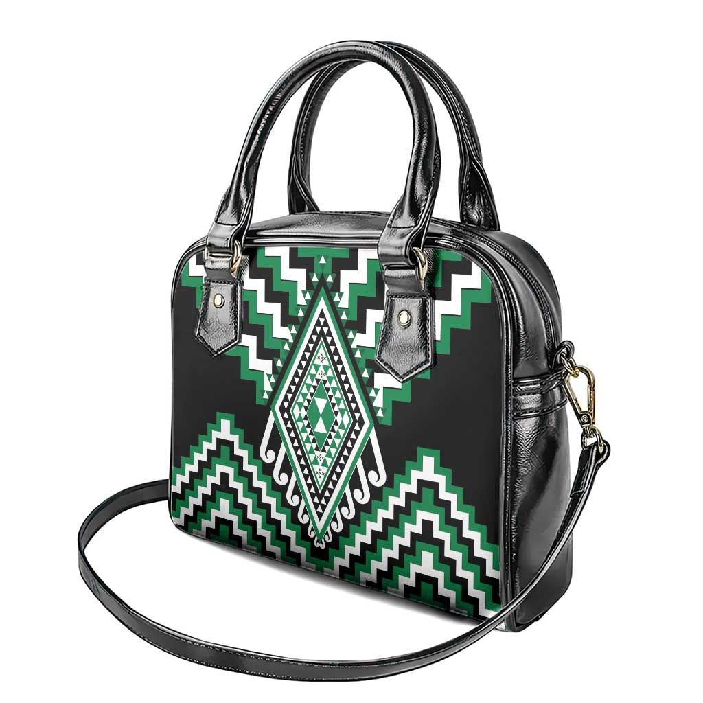 Green Aotearoa Taniko Poutama Patikitiki Shoulder Handbag