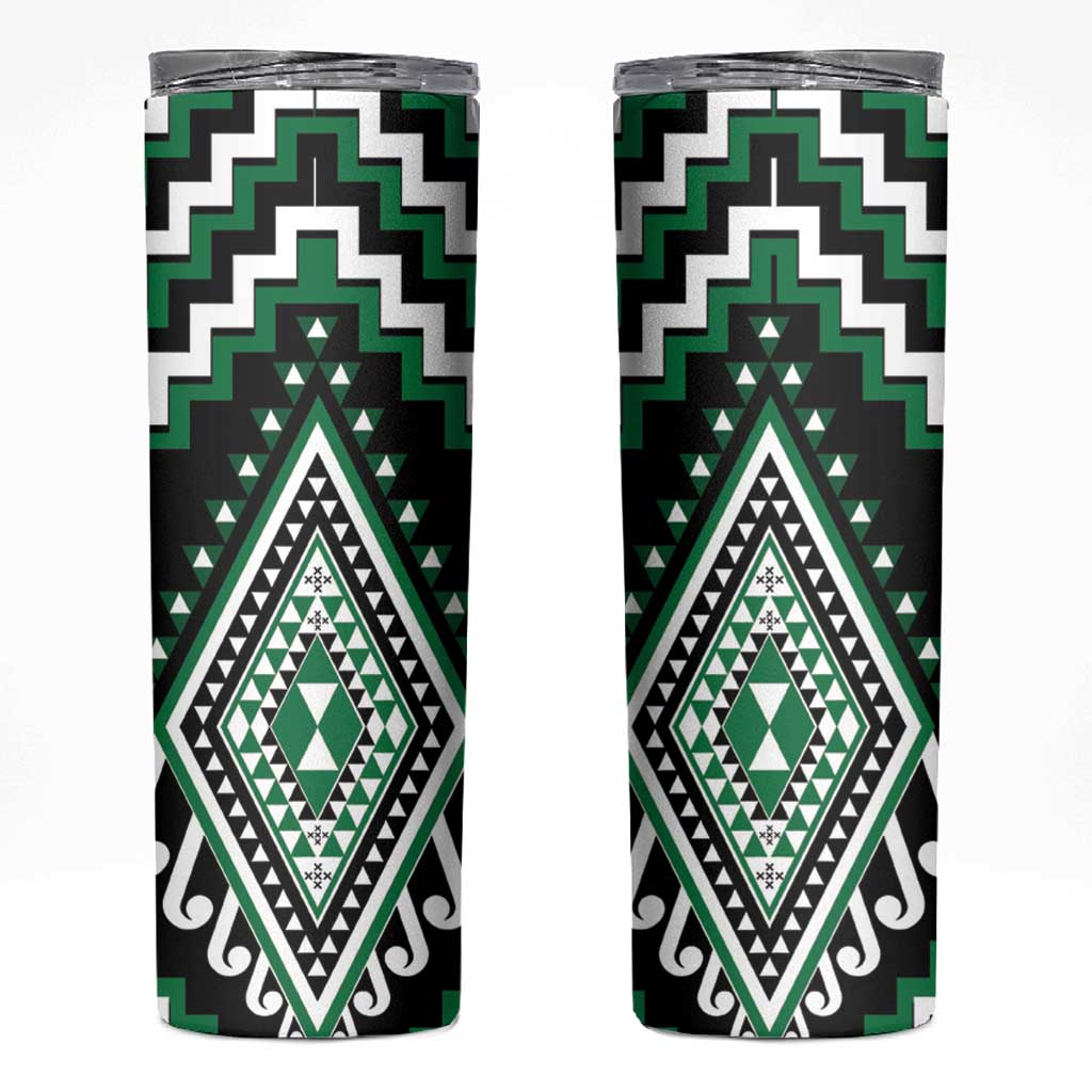 Green Aotearoa Taniko Poutama Patikitiki Skinny Tumbler