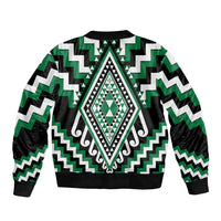 Green Aotearoa Taniko Poutama Patikitiki Sleeve Zip Bomber Jacket
