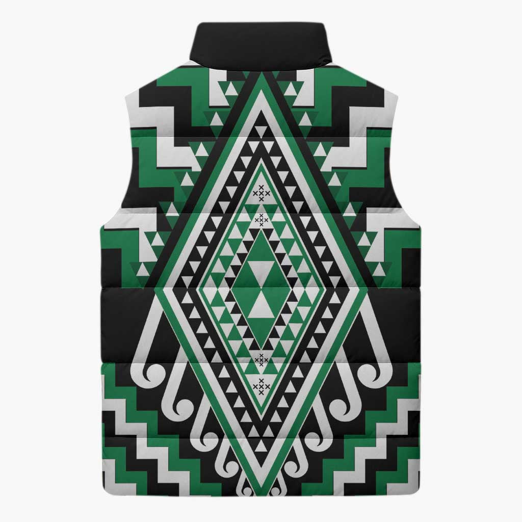 Green New Zealand Taniko Poutama Patikitiki Sleeveless Puffer Jacket - Polynesian Pride