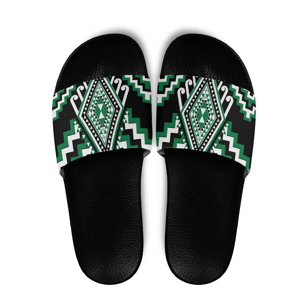Green New Zealand Taniko Poutama Patikitiki Slide Sandals - Polynesian Pride