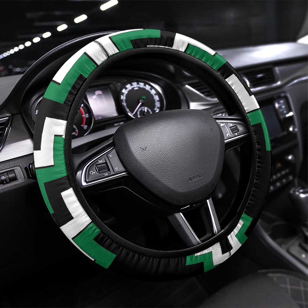 Green Aotearoa Taniko Poutama Patikitiki Steering Wheel Cover