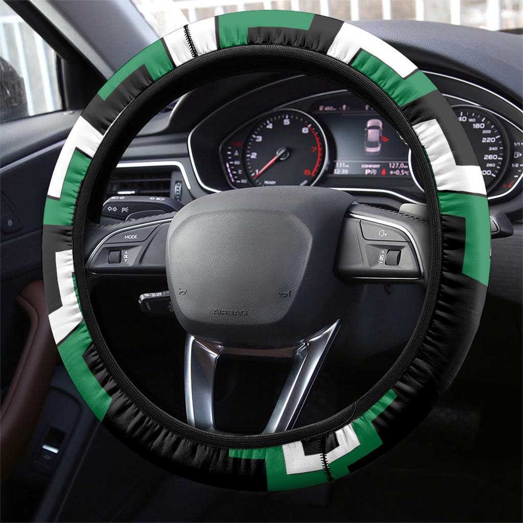 Green Aotearoa Taniko Poutama Patikitiki Steering Wheel Cover