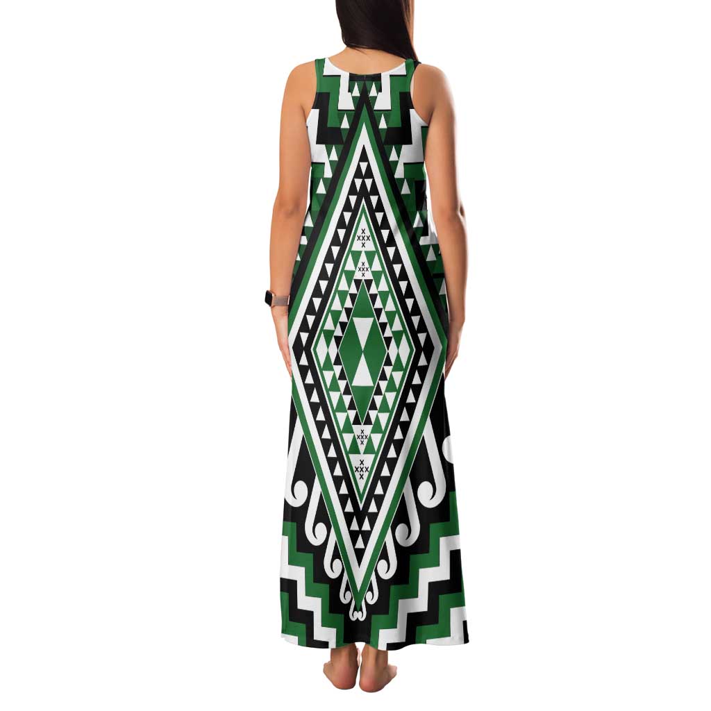Green Aotearoa Taniko Poutama Patikitiki Tank Maxi Dress