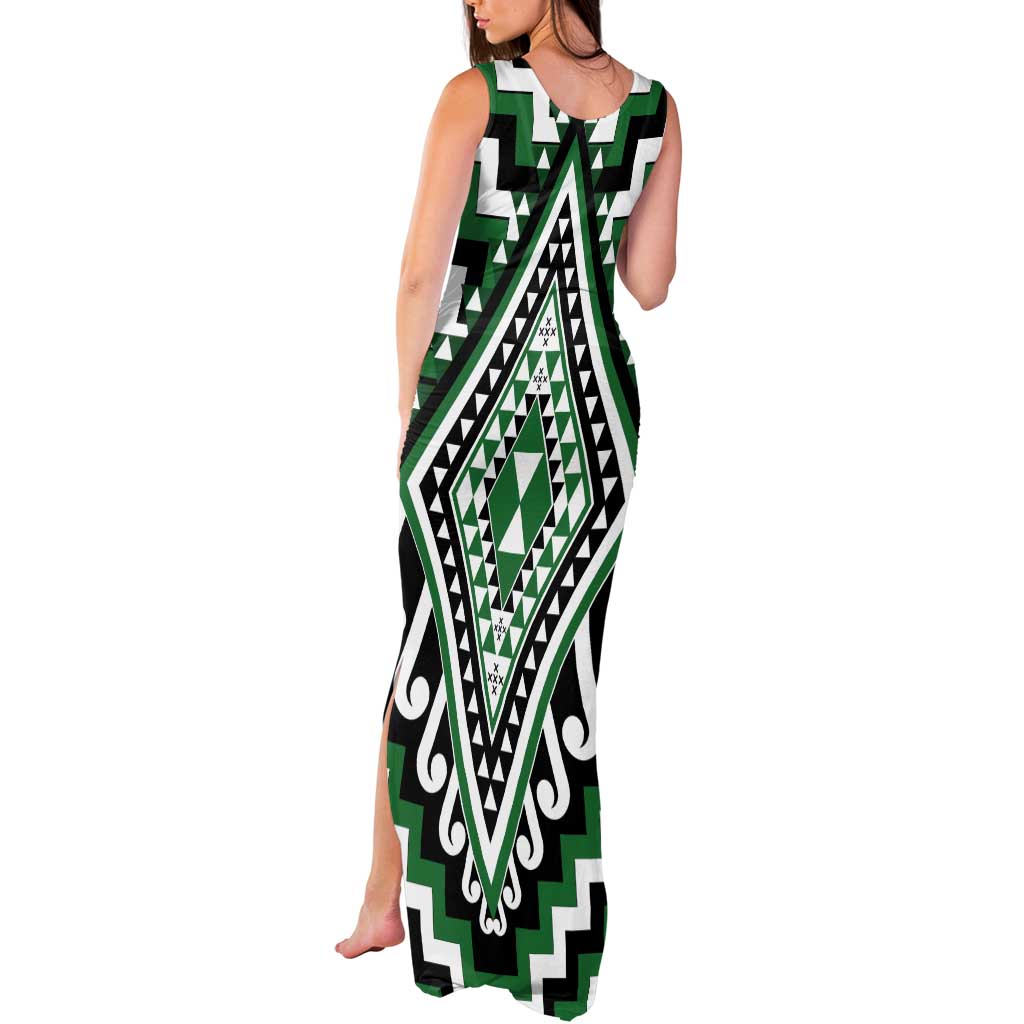 Green Aotearoa Taniko Poutama Patikitiki Tank Maxi Dress