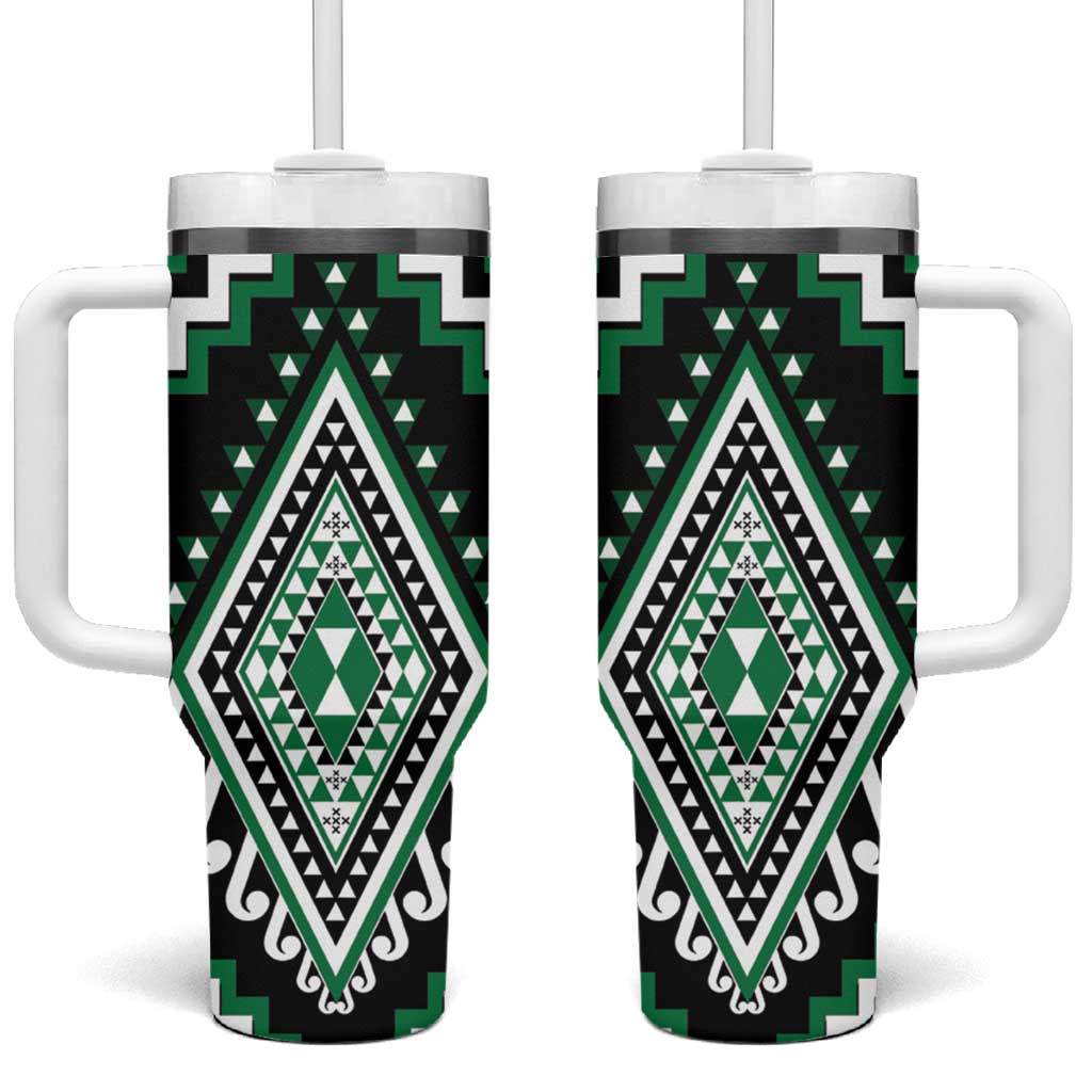 Green Aotearoa Taniko Poutama Patikitiki Tumbler With Handle