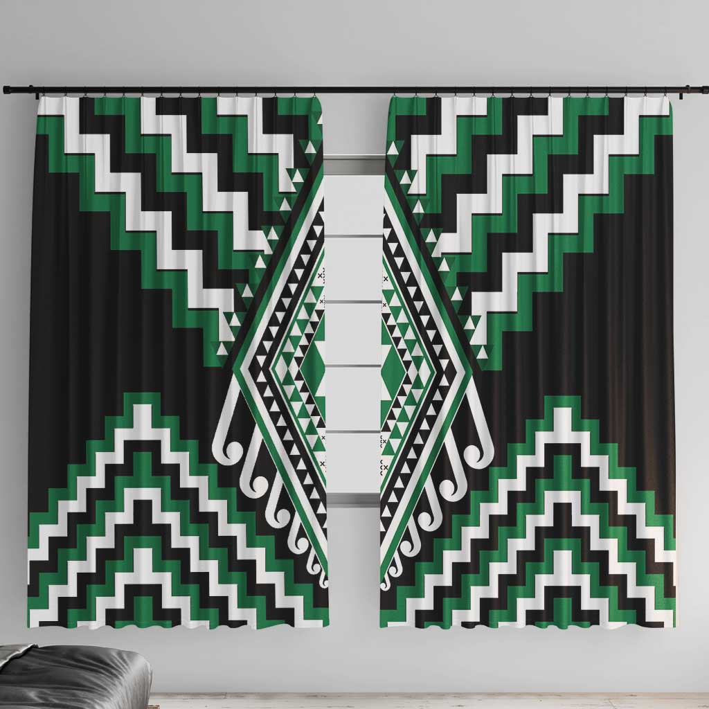 Green Aotearoa Taniko Poutama Patikitiki Window Curtain