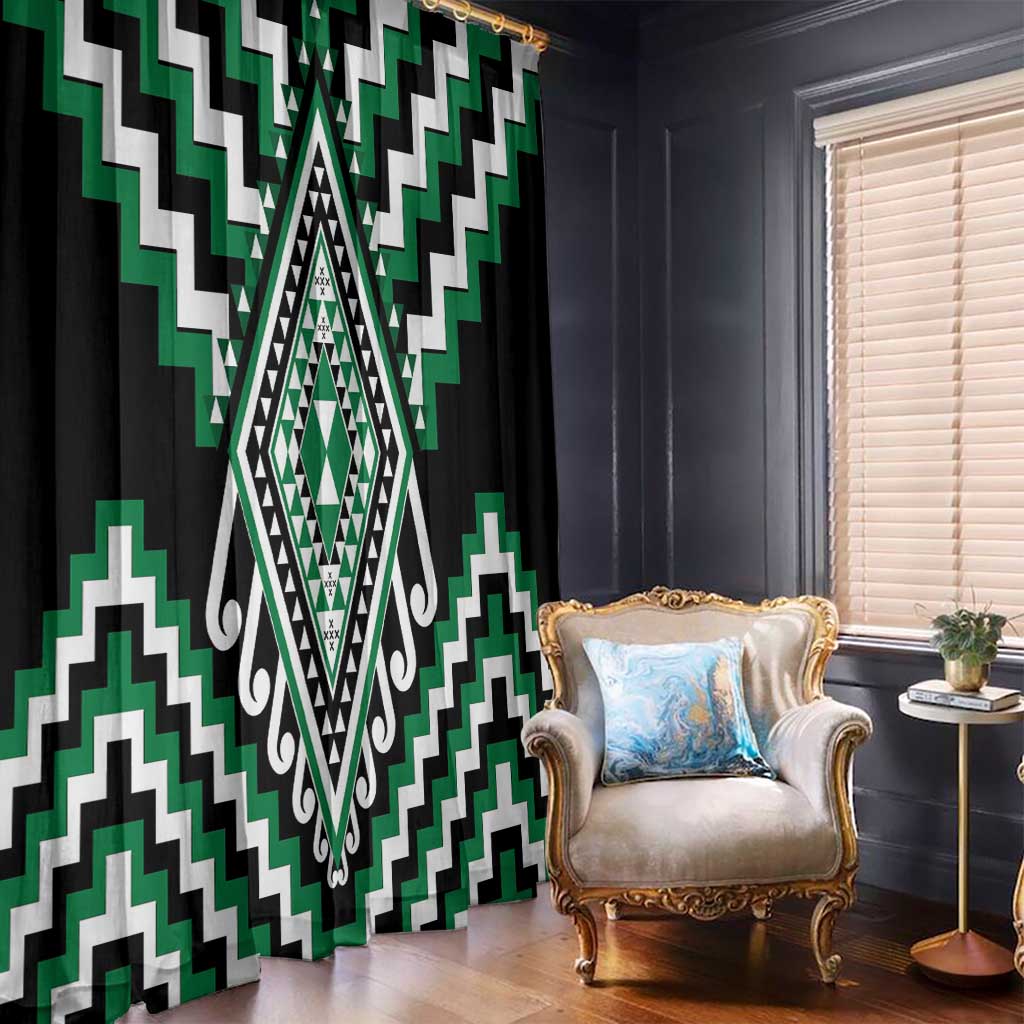 Green Aotearoa Taniko Poutama Patikitiki Window Curtain