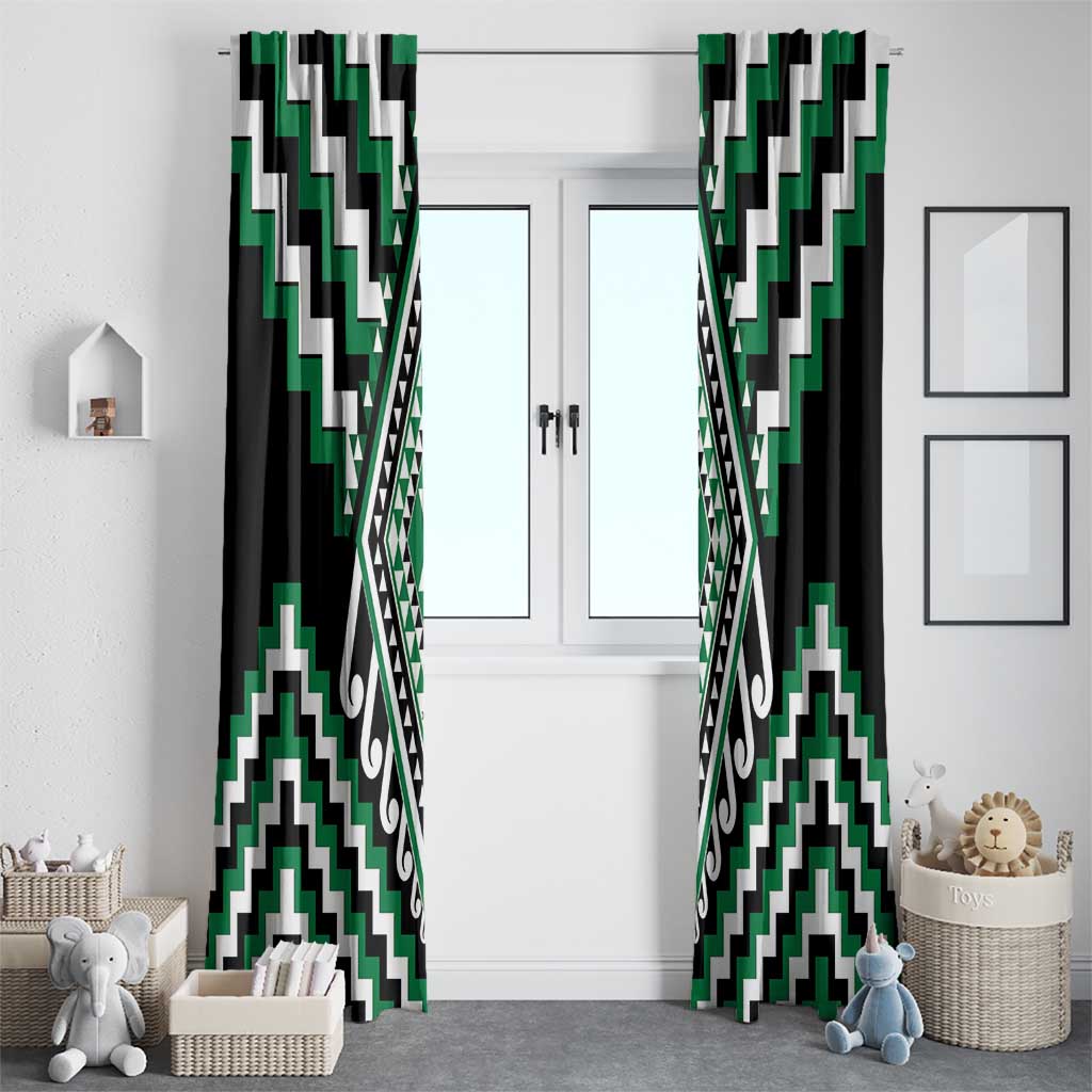 Green Aotearoa Taniko Poutama Patikitiki Window Curtain