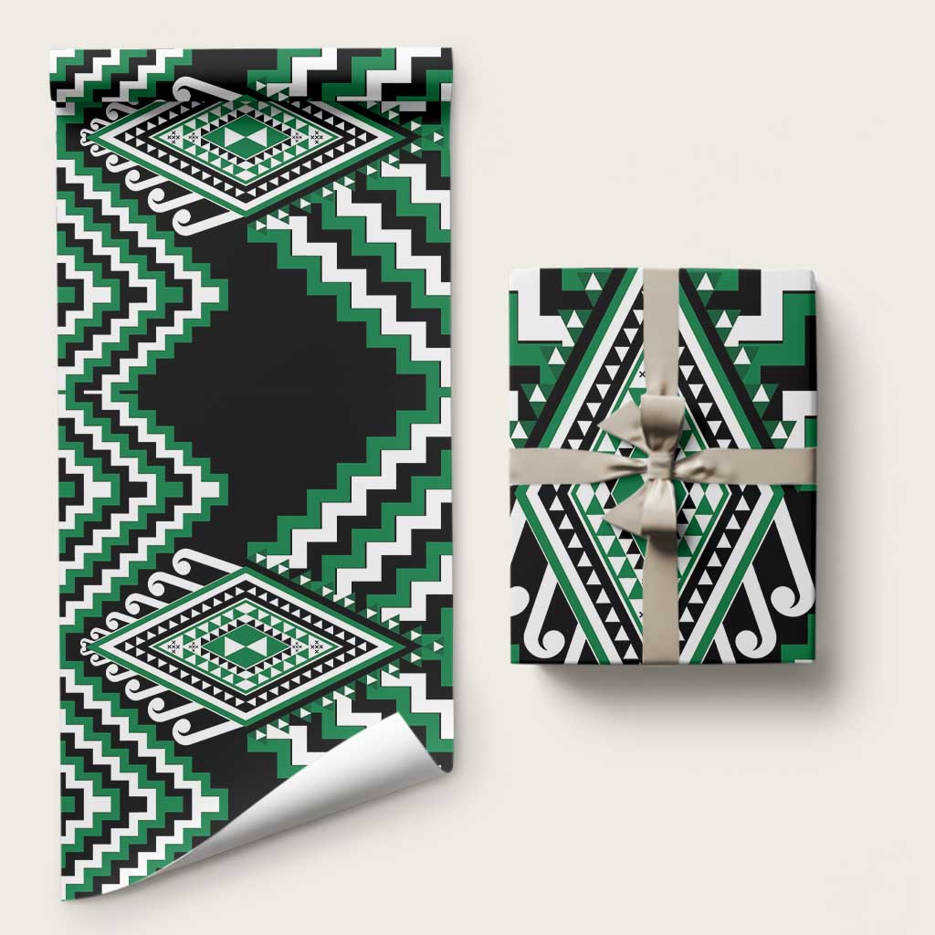 Green Aotearoa Taniko Poutama Patikitiki Wrapping Paper - Polynesian Pride