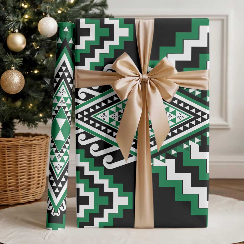 Green Aotearoa Taniko Poutama Patikitiki Wrapping Paper - Polynesian Pride