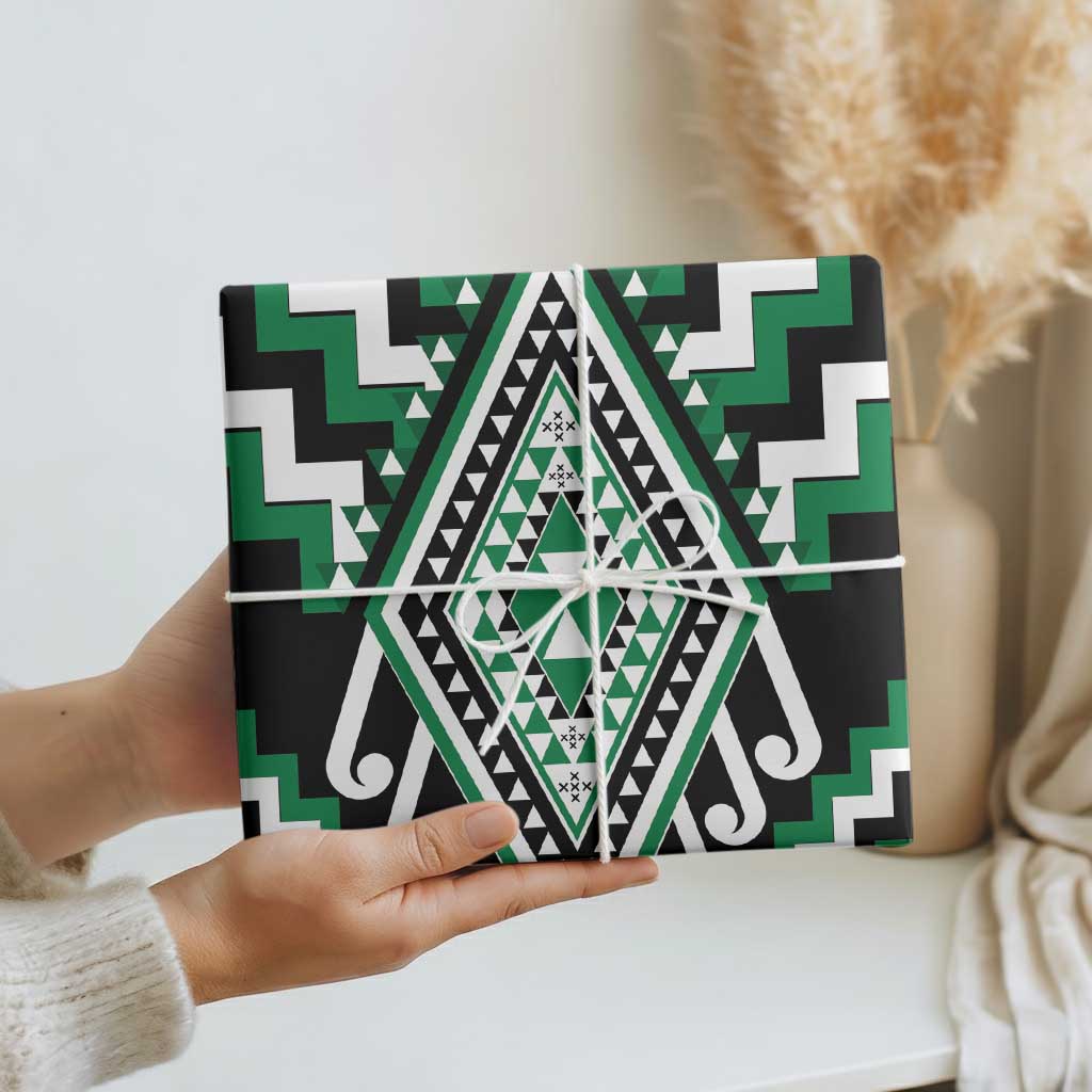 Green Aotearoa Taniko Poutama Patikitiki Wrapping Paper - Polynesian Pride